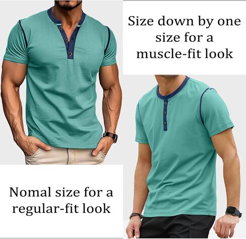 HOTake Men's Henley Shirts Short Sleeve Fitted Cotton Muscle T-Shirt with Button in Kuwait
