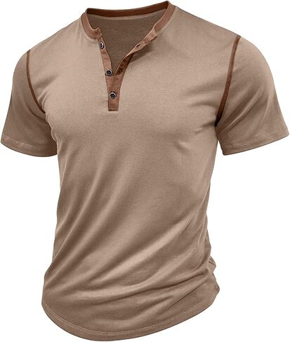 HOTake Men's Henley Shirts Short Sleeve Fitted Cotton Muscle T-Shirt with Button in Saudi Arabia