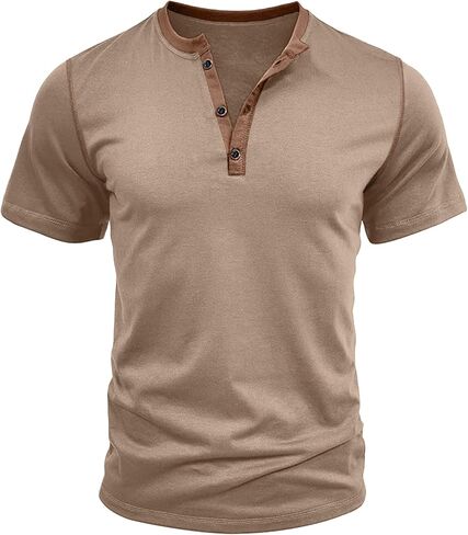 HOTake Men's Henley Shirts Short Sleeve Fitted Cotton Muscle T-Shirt with Button in Saudi Arabia