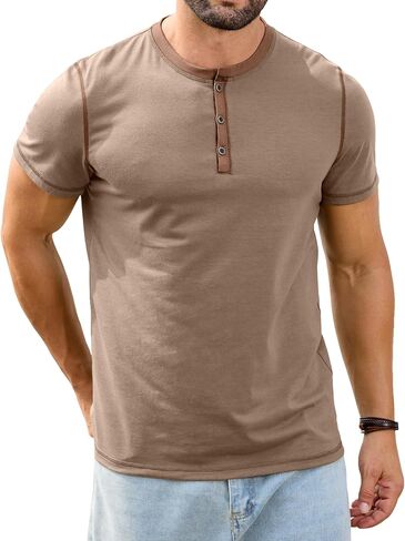 HOTake Men's Henley Shirts Short Sleeve Fitted Cotton Muscle T-Shirt with Button in Saudi Arabia