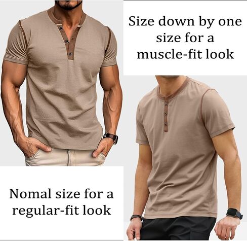 HOTake Men's Henley Shirts Short Sleeve Fitted Cotton Muscle T-Shirt with Button in Saudi Arabia