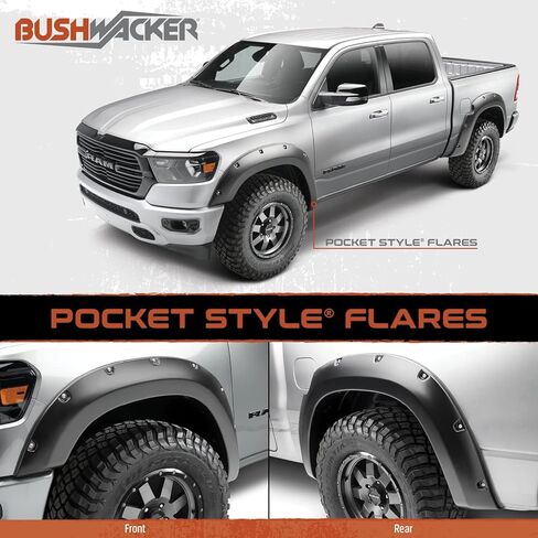 Bushwacker Jeep Style Flat Style Front and الخلفية المشاعل | مجموعة من 4 قطع ، أسود ، محكم التشطيب | 10920-07 | يناسب 1997-2006 Jeep Wrangler TJ in Saudi Arabia