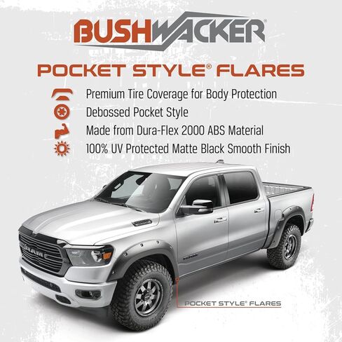 Bushwacker Jeep Style Flat Style Front and الخلفية المشاعل | مجموعة من 4 قطع ، أسود ، محكم التشطيب | 10920-07 | يناسب 1997-2006 Jeep Wrangler TJ in Saudi Arabia