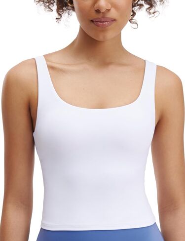 Wenabutter Wide Scoop Bra Tank for Women U Neck Padded Buttery Soft Workout Yoga Tops Slim Fit with Built in Shelf Bra in Saudi Arabia