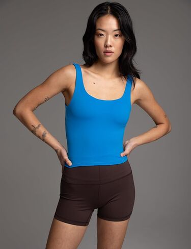 Wenabutter Wide Scoop Bra Tank for Women U Neck Padded Buttery Soft Workout Yoga Tops Slim Fit with Built in Shelf Bra in Kuwait