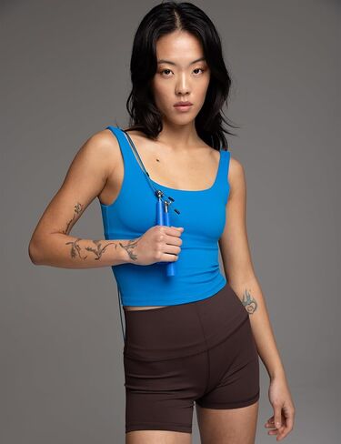 Wenabutter Wide Scoop Bra Tank for Women U Neck Padded Buttery Soft Workout Yoga Tops Slim Fit with Built in Shelf Bra in Kuwait