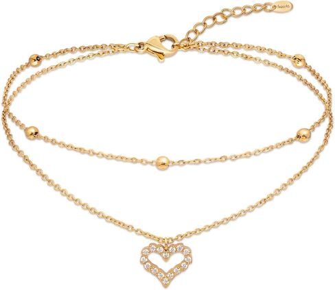 Amberta Silver Gold Bracelets Otkle للنساء | بوهو الطبقات خلخال للنساء | المجوهرات الصيفية ، القلب القابل للتعديل في الكاحل حبل حبل مطرز in Kuwait