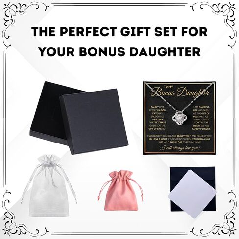Bonus Daughter Necklace Birthday Graduation Christmas Gift Pendant for Step Daughter Goddaughter with Message Card and LED Jewelry Box Gift in Kuwait