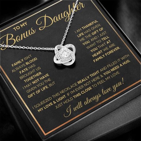 Bonus Daughter Necklace Birthday Graduation Christmas Gift Pendant for Step Daughter Goddaughter with Message Card and LED Jewelry Box Gift in Kuwait