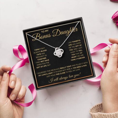 Bonus Daughter Necklace Birthday Graduation Christmas Gift Pendant for Step Daughter Goddaughter with Message Card and LED Jewelry Box Gift in Kuwait