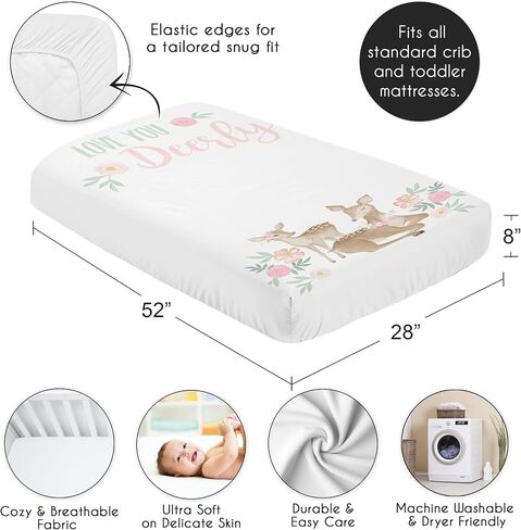 Sweet Jojo Designs Woodland Deer Floral Girl Baby Bassinet Sheets Fitted Sheet Set Infant Newborn Nursery Oval Rectangle Hourglass Mattress 2p Pink Green Boho Bohemian Watercolor Forest Animal Chic in Kuwait