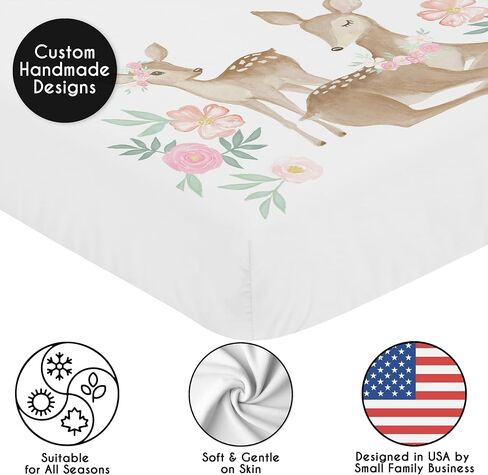 Sweet Jojo Designs Woodland Deer Floral Girl Baby Bassinet Sheets Fitted Sheet Set Infant Newborn Nursery Oval Rectangle Hourglass Mattress 2p Pink Green Boho Bohemian Watercolor Forest Animal Chic in Kuwait