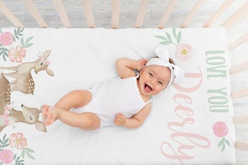Sweet Jojo Designs Woodland Deer Floral Girl Baby Bassinet Sheets Fitted Sheet Set Infant Newborn Nursery Oval Rectangle Hourglass Mattress 2p Pink Green Boho Bohemian Watercolor Forest Animal Chic in Kuwait