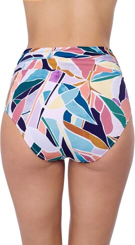 Profile by Gottex Women's Standard Aura Shirred High Waist Bottom-Front & Back Lining, Tummy Control Comfortable Flattering Look, Multicolor, 6 in Saudi Arabia