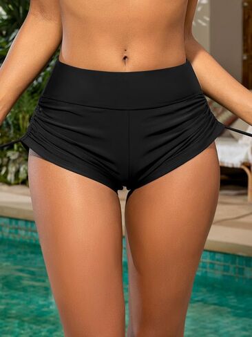 SHEKINI Women's Bikini Bottom High Waisted Swim Shorts Side Tie Ruched Bathing Suit Boy Shorts in Saudi Arabia