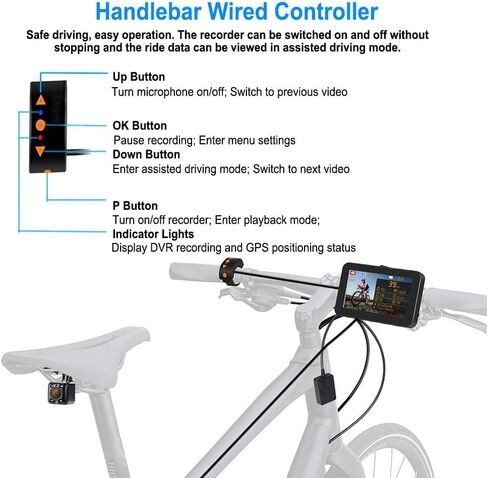 كاميرا الرؤية الخلفية للدراجة من VSYSTO، كاميرا مرآة مضادة للماء للدراجة مع شاشة 4.3 بوصة، نظام تحديد المواقع العالمي (GPS)، وحدة تحكم سلكية، تسجيل حلقي، رؤية ليلية in Kuwait