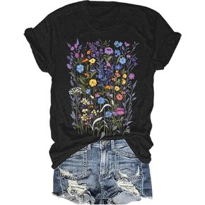 Women's Floral Graphic Loose Tees Boho Wildflower T-Shirt Short Sleeve Casual Tops in Saudi Arabia