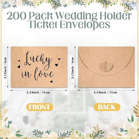 50 Pack Small Lottery Tickets Holder Cute Envelope Holder with Heart Shaped Clasp and Thank You Message Lucky in Love for Wedding Bridal Shower Party Favors, 4.3 x 3.15 in in Kuwait