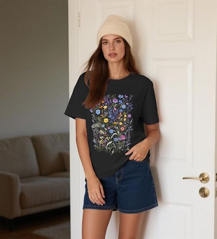 Women's Floral Graphic Loose Tees Boho Wildflower T-Shirt Short Sleeve Casual Tops in Saudi Arabia