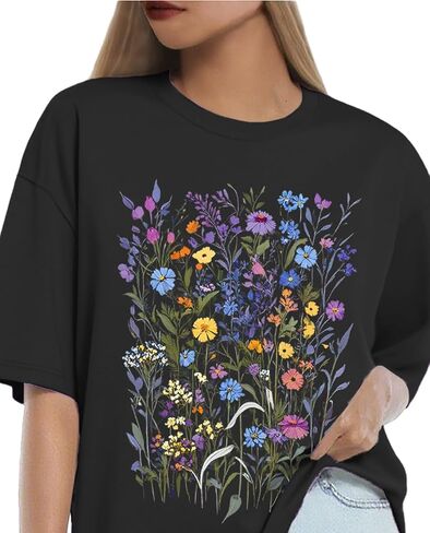 Women's Floral Graphic Loose Tees Boho Wildflower T-Shirt Short Sleeve Casual Tops in Saudi Arabia