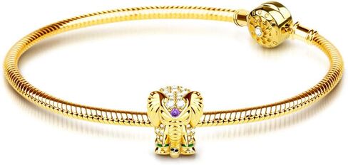 GNOCE Elephant Charm Bracelet 925 Sterling Silver 18k Gold Plated Snake Chain Bracelet Aniaml Charm Bangle with Clasp in Saudi Arabia
