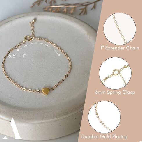 Annika Bella Cute Heart Bracelet - Dainty Bracelets for Women, Stackable Heart Jewelry, Adjustable Gold/Silver Band, Gift for Best Friend, Hypoallergenic Wrist Chain in Saudi Arabia