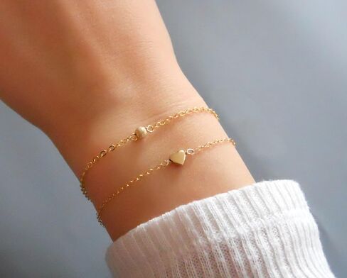 Annika Bella Cute Heart Bracelet - Dainty Bracelets for Women, Stackable Heart Jewelry, Adjustable Gold/Silver Band, Gift for Best Friend, Hypoallergenic Wrist Chain in Saudi Arabia