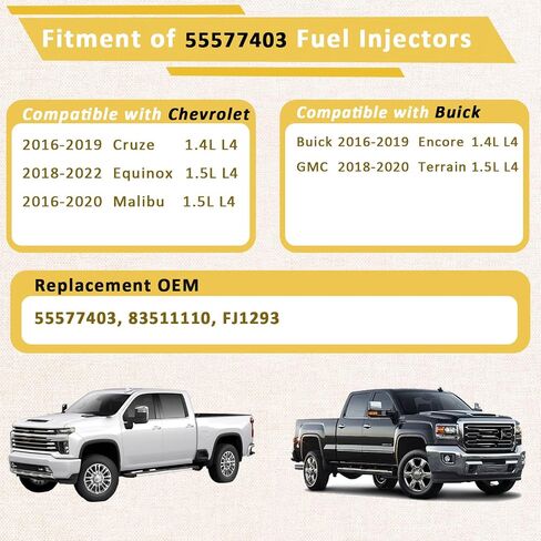 555777403 GDI 1.4L و 1.5L عناصر الوقود ، متوافقة مع/Chevy 1.4 Cruze و 1.5 Malibu Exhinox 2016-2019 ، متوافق مع/GMC 1.5 Terrain 2018-2020 ، متوافق مع/Buick 1.4 Encore | 6 فتحات | | مجموعة من 4 | in Saudi Arabia