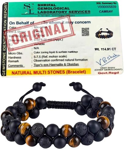 Tiger Eye ، سوار من Obsidian و Hematite - سوار طاقة 8 ملم مصنوع يدويًا للرجال والنساء - أساور الحماية الروحية هدية المجوهرات من جبال الهيمالايا للحماية الثلاثية in Saudi Arabia