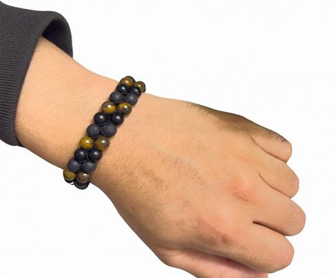 Tiger Eye ، سوار من Obsidian و Hematite - سوار طاقة 8 ملم مصنوع يدويًا للرجال والنساء - أساور الحماية الروحية هدية المجوهرات من جبال الهيمالايا للحماية الثلاثية in Saudi Arabia