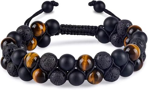 Tiger Eye ، سوار من Obsidian و Hematite - سوار طاقة 8 ملم مصنوع يدويًا للرجال والنساء - أساور الحماية الروحية هدية المجوهرات من جبال الهيمالايا للحماية الثلاثية in Saudi Arabia