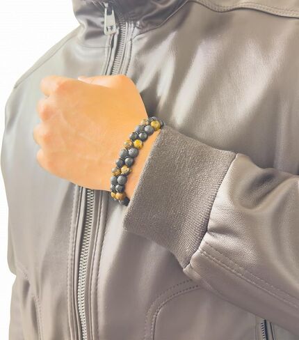 Tiger Eye ، سوار من Obsidian و Hematite - سوار طاقة 8 ملم مصنوع يدويًا للرجال والنساء - أساور الحماية الروحية هدية المجوهرات من جبال الهيمالايا للحماية الثلاثية in Saudi Arabia