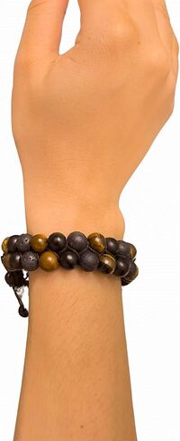 Tiger Eye ، سوار من Obsidian و Hematite - سوار طاقة 8 ملم مصنوع يدويًا للرجال والنساء - أساور الحماية الروحية هدية المجوهرات من جبال الهيمالايا للحماية الثلاثية in Saudi Arabia