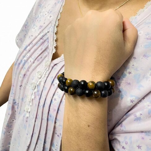 Tiger Eye ، سوار من Obsidian و Hematite - سوار طاقة 8 ملم مصنوع يدويًا للرجال والنساء - أساور الحماية الروحية هدية المجوهرات من جبال الهيمالايا للحماية الثلاثية in Saudi Arabia