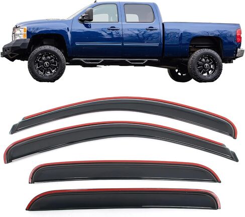 IKON MOTORSPORTS In Channel Window Visors Compatible with 2007-2013 Chevy Silverado GMC Sierra 1500 & 2008-2014 2500 3500 HD Crew Cab, Acrylic Smoke/Tinted Rain Guards, Side Window Wind Deflectors 4PC in Saudi Arabia