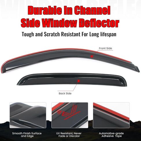 IKON MOTORSPORTS In Channel Window Visors Compatible with 2007-2013 Chevy Silverado GMC Sierra 1500 & 2008-2014 2500 3500 HD Crew Cab, Acrylic Smoke/Tinted Rain Guards, Side Window Wind Deflectors 4PC in Saudi Arabia