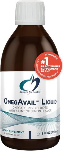 Designs for Health OmegAvail Liquid TG Fish Oil 1200mg - Triglyceride Omega-3 Fish Oil Brain Support Supplement with DHA/EPA - Natural Lemon Flavor (8oz / 47 Servings) in Saudi Arabia
