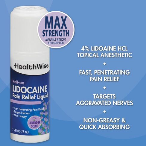 HealthWise 4% Lidocaine Roll-On | OTC Strength | Pain Relief Liquid | 2.5 oz. 73 mL | Non-Greasy, Unscented Formula | Topical Anesthetic in Saudi Arabia
