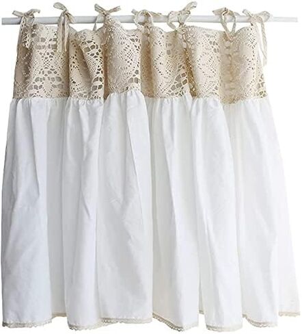 Shabby Chic Valance, White Cotton Stitching Beige Lace Tie Up Top Kitchen Short Curtain, Rustic Cafe Half Drapes for Bathroom/Children's Room (Size : WxH 120x63cm/47x25inch) in Saudi Arabia