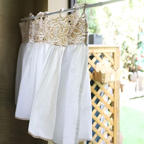 Shabby Chic Valance, White Cotton Stitching Beige Lace Tie Up Top Kitchen Short Curtain, Rustic Cafe Half Drapes for Bathroom/Children's Room (Size : WxH 120x63cm/47x25inch) in Saudi Arabia