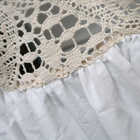 Shabby Chic Valance, White Cotton Stitching Beige Lace Tie Up Top Kitchen Short Curtain, Rustic Cafe Half Drapes for Bathroom/Children's Room (Size : WxH 120x63cm/47x25inch) in Saudi Arabia