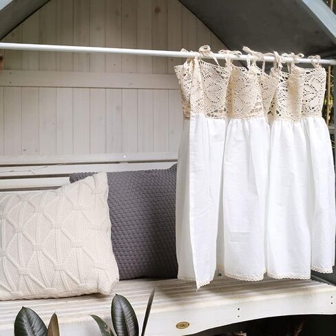 Shabby Chic Valance, White Cotton Stitching Beige Lace Tie Up Top Kitchen Short Curtain, Rustic Cafe Half Drapes for Bathroom/Children's Room (Size : WxH 120x63cm/47x25inch) in Saudi Arabia
