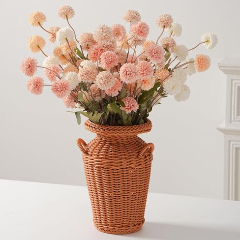 Fake Fall Flowers for Vase, Faux Silk Kiku Mums, Artificial Pom pom Floral Bouquets Indoor Centerpiece Office Coffee Table Boho Home Decorations (9, Mixed Orange) in Saudi Arabia