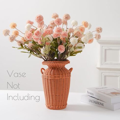 Fake Fall Flowers for Vase, Faux Silk Kiku Mums, Artificial Pom pom Floral Bouquets Indoor Centerpiece Office Coffee Table Boho Home Decorations (9, Mixed Orange) in Saudi Arabia