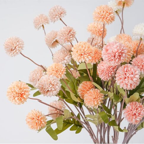 Fake Fall Flowers for Vase, Faux Silk Kiku Mums, Artificial Pom pom Floral Bouquets Indoor Centerpiece Office Coffee Table Boho Home Decorations (9, Mixed Orange) in Saudi Arabia