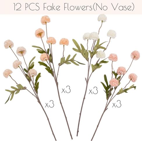 Fake Fall Flowers for Vase, Faux Silk Kiku Mums, Artificial Pom pom Floral Bouquets Indoor Centerpiece Office Coffee Table Boho Home Decorations (9, Mixed Orange) in Saudi Arabia