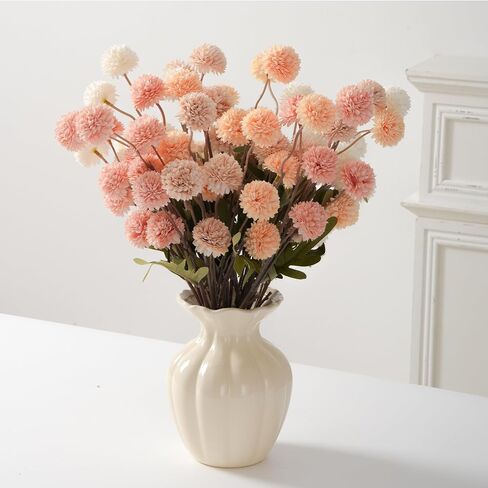 Fake Fall Flowers for Vase, Faux Silk Kiku Mums, Artificial Pom pom Floral Bouquets Indoor Centerpiece Office Coffee Table Boho Home Decorations (9, Mixed Orange) in Saudi Arabia