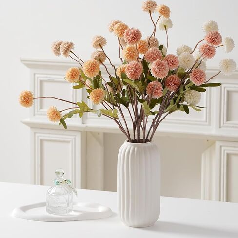 Fake Fall Flowers for Vase, Faux Silk Kiku Mums, Artificial Pom pom Floral Bouquets Indoor Centerpiece Office Coffee Table Boho Home Decorations (9, Mixed Orange) in Saudi Arabia