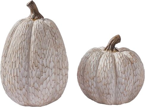 Thanksgiving Resin Pumpkin Decor, Brown and White Pumpkin Statue for Fall Harvest Decor, Faux Decorative Pumpkins Figurine for Table Centerpiece, Autumn Countryside Style Home Decor, Set of 2, Gift in Kuwait