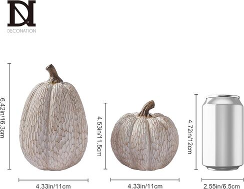 Thanksgiving Resin Pumpkin Decor, Brown and White Pumpkin Statue for Fall Harvest Decor, Faux Decorative Pumpkins Figurine for Table Centerpiece, Autumn Countryside Style Home Decor, Set of 2, Gift in Kuwait